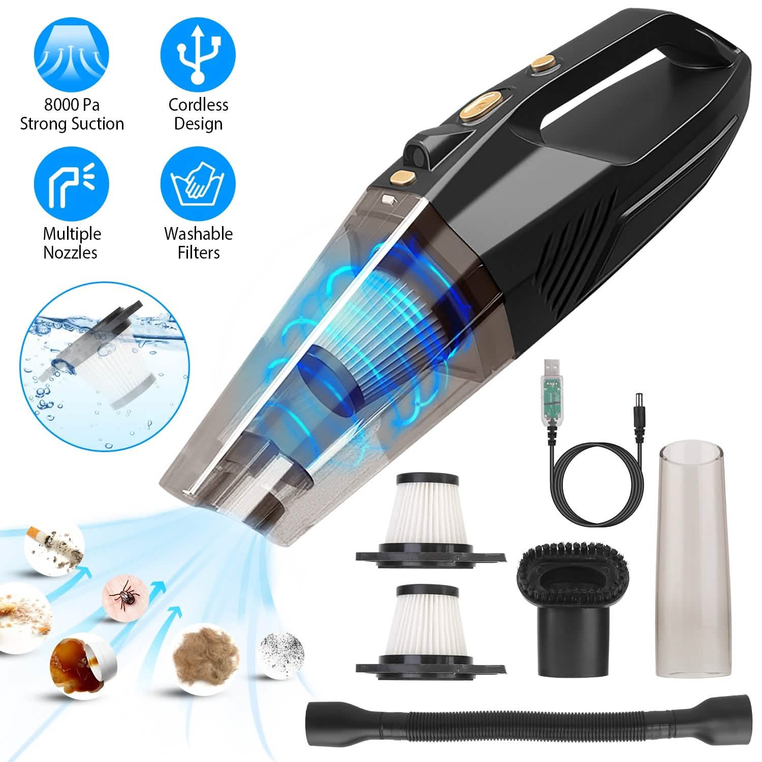 120W 8000PA Handheld Cordless Car Vacuum Cleaner with Accessory kit Automotive - DailySale