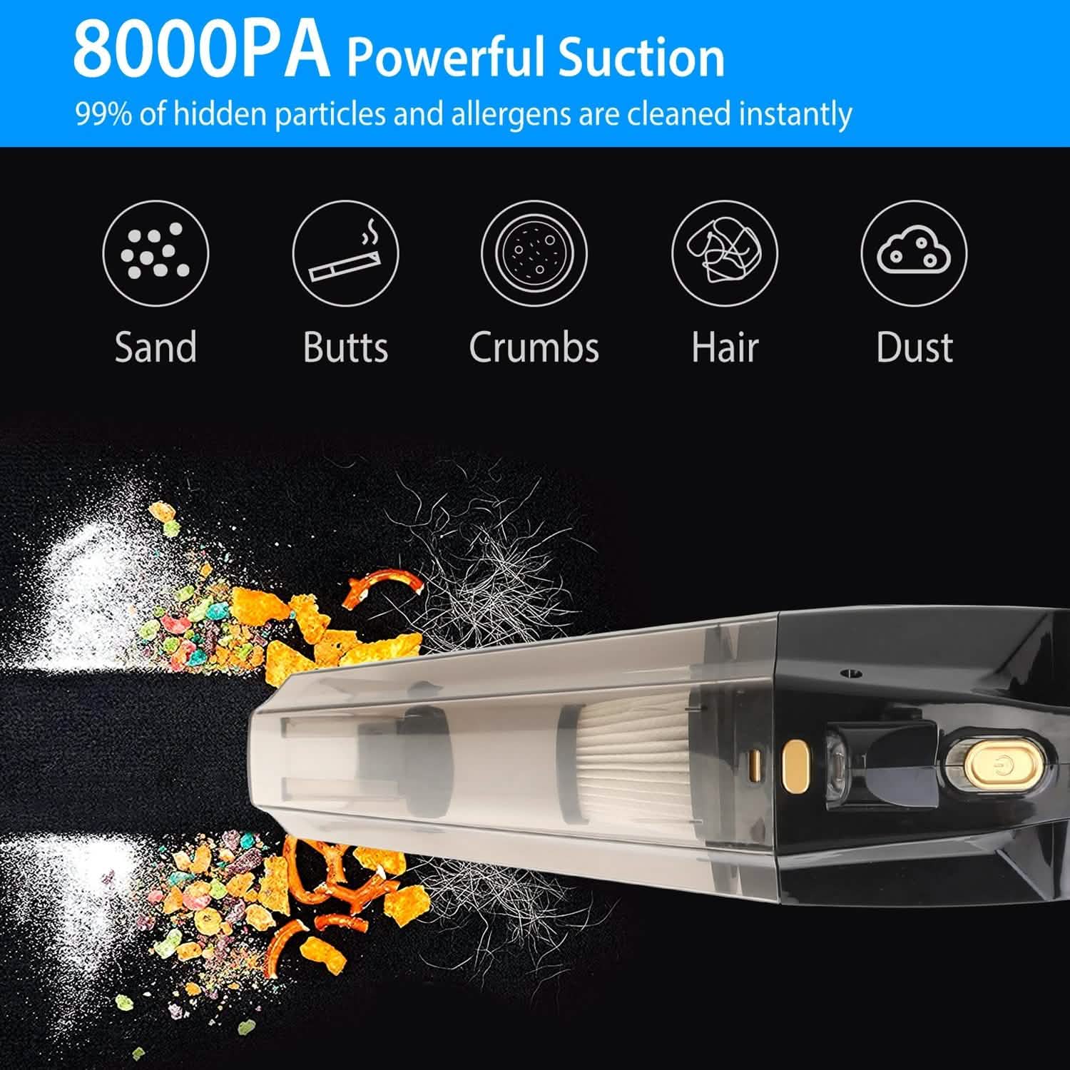 120W 8000PA Handheld Cordless Car Vacuum Cleaner with Accessory kit Automotive - DailySale