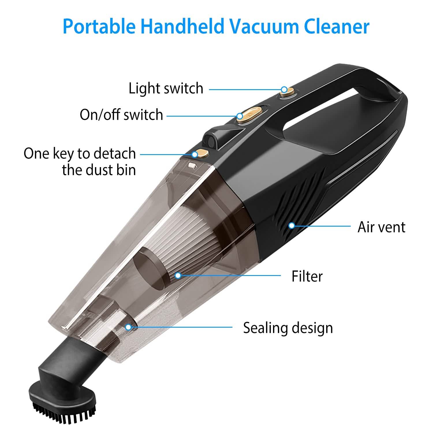 120W 8000PA Handheld Cordless Car Vacuum Cleaner with Accessory kit Automotive - DailySale