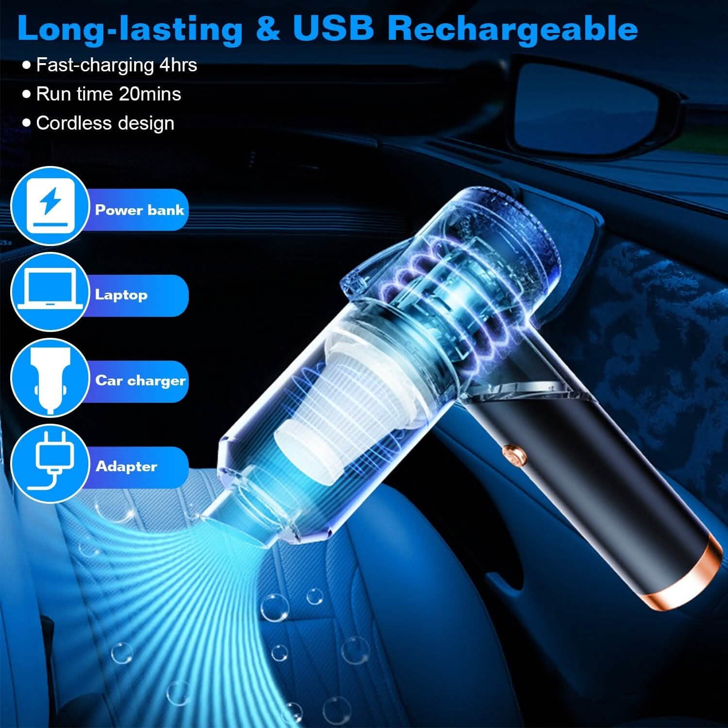 120W 9000PA Cordless Handheld Car Vacuum Cleaner with Searchlight Automotive - DailySale