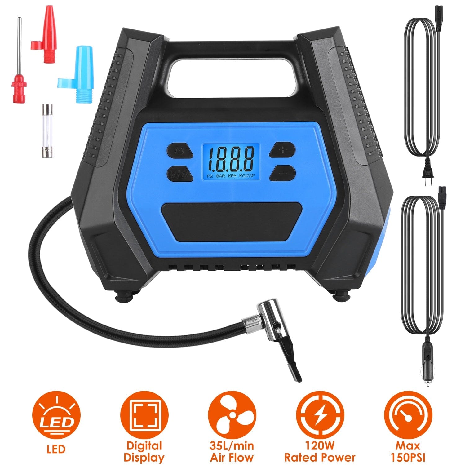 120W Max Power Portable Tire Pump with Digital Display LED Light Automotive - DailySale