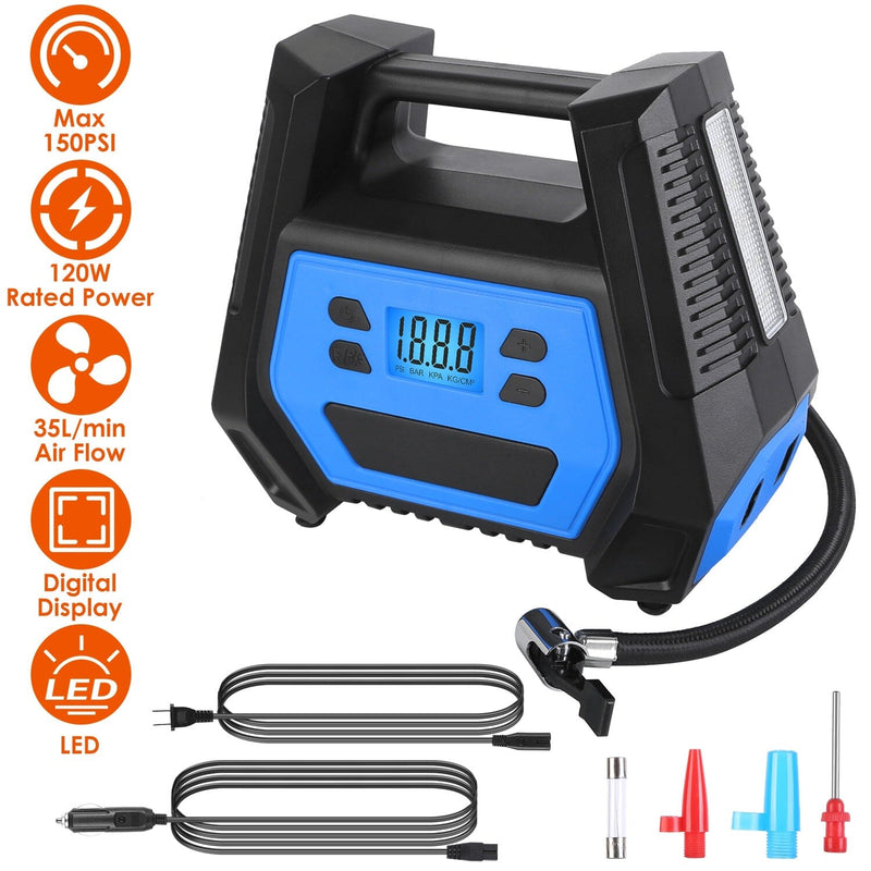 120W Max Power Portable Tire Pump with Digital Display LED Light Automotive - DailySale