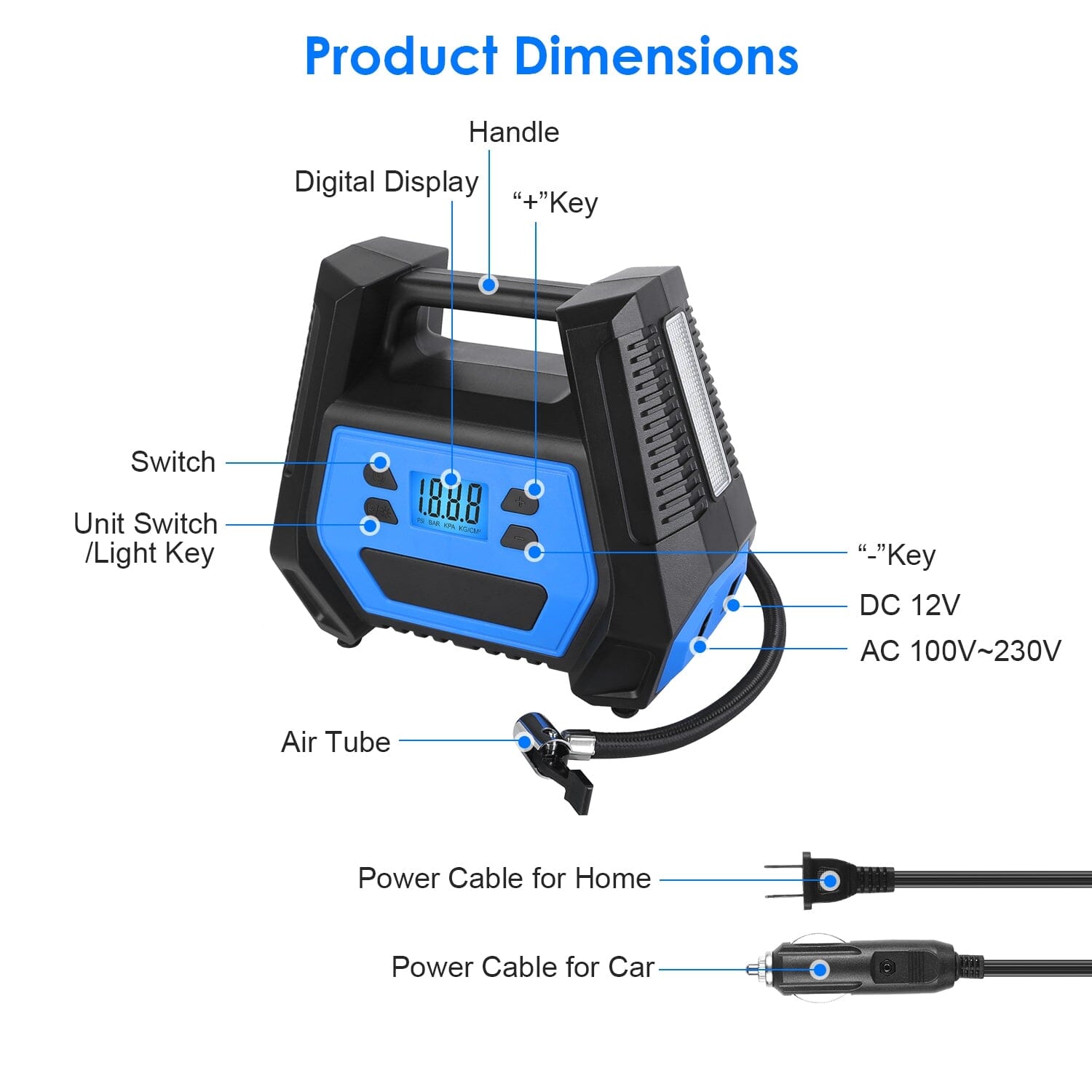 120W Max Power Portable Tire Pump with Digital Display LED Light Automotive - DailySale