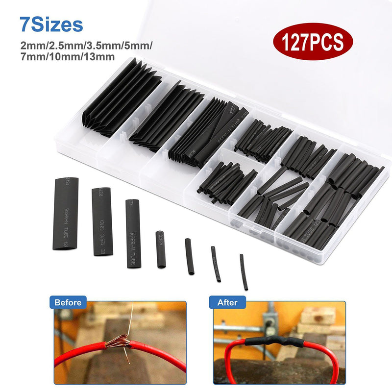 127-Piece: 2:1 Heat Shrink Tube Wire Wrap Assortment Set Household Batteries & Electrical - DailySale