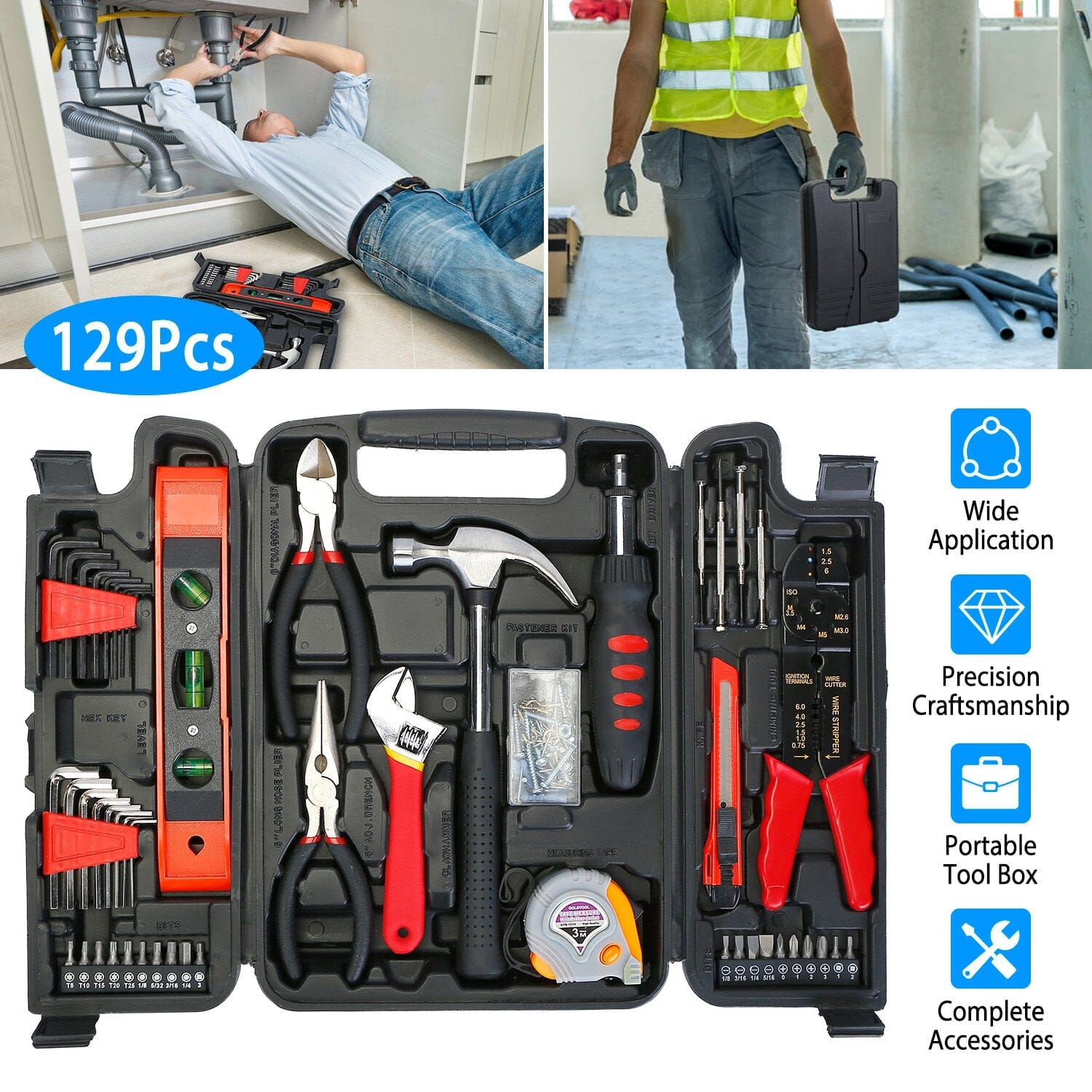 129-Pieces Set: Household Hand Tool Set Home Improvement - DailySale