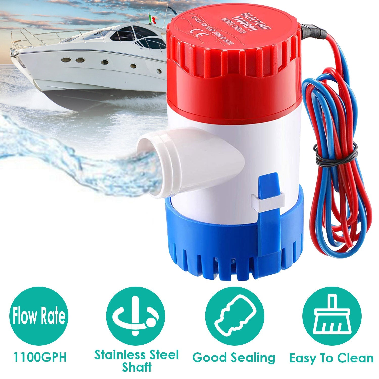 12V 1100GPH Submersible Marine Boat Bilge Non-Automatic Electric Water Pump Everything Else - DailySale