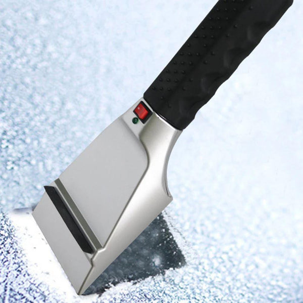 12V Car Electric Heated Ice Snow Scraper scraping ice off a windshield