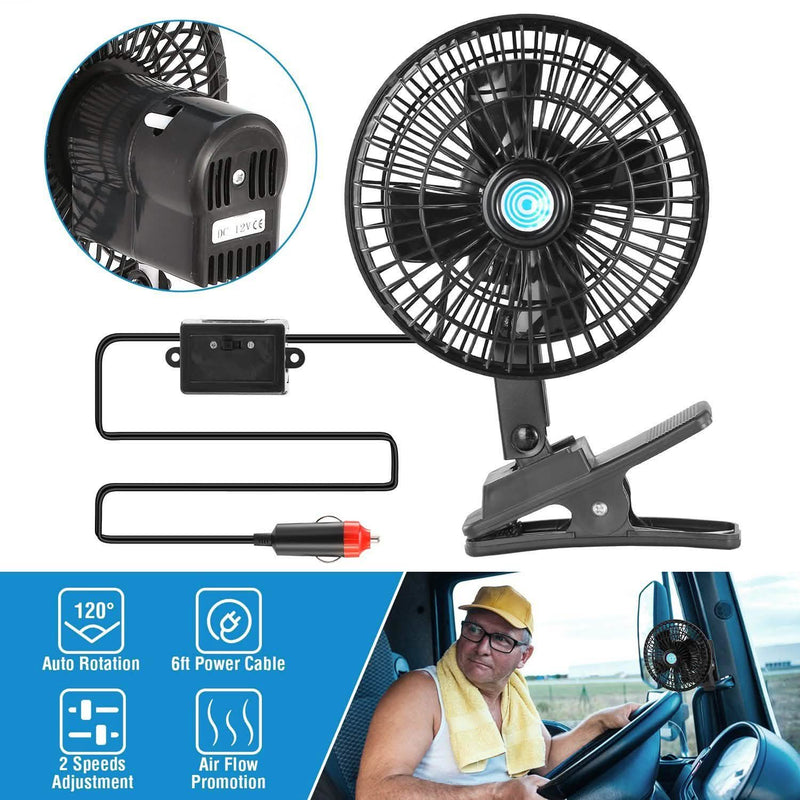 12V Car Fan Oscillating Clip on Cooling Fan with 2 Speeds 120° Rotation Automotive - DailySale