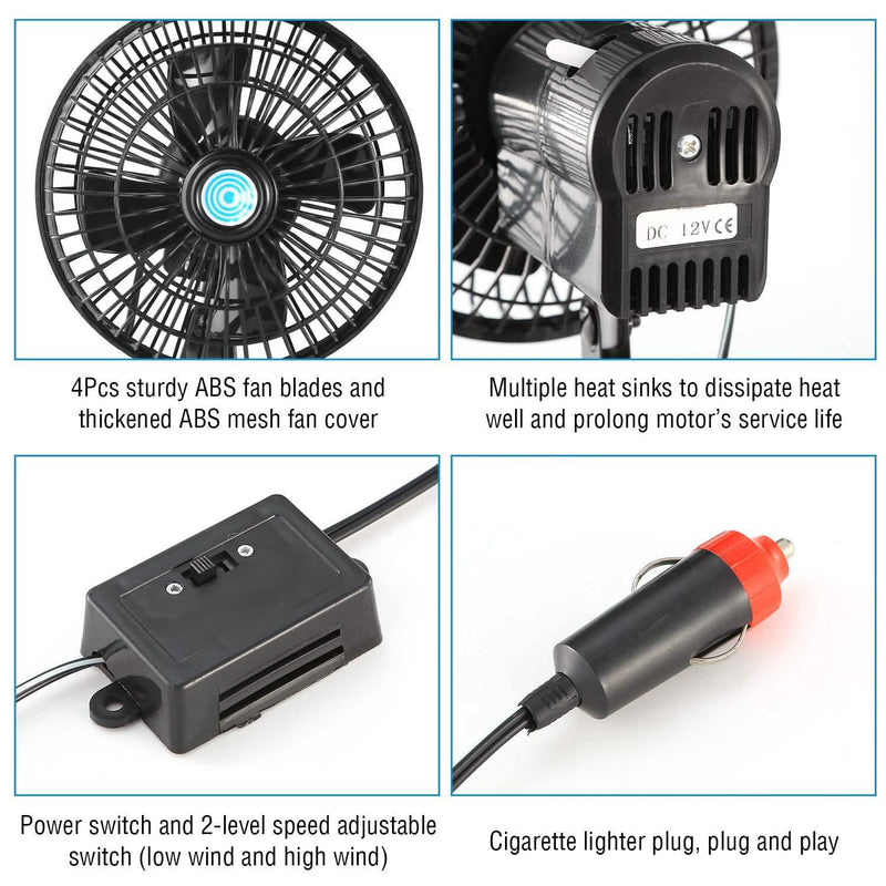 12V Car Fan Oscillating Clip on Cooling Fan with 2 Speeds 120° Rotation Automotive - DailySale
