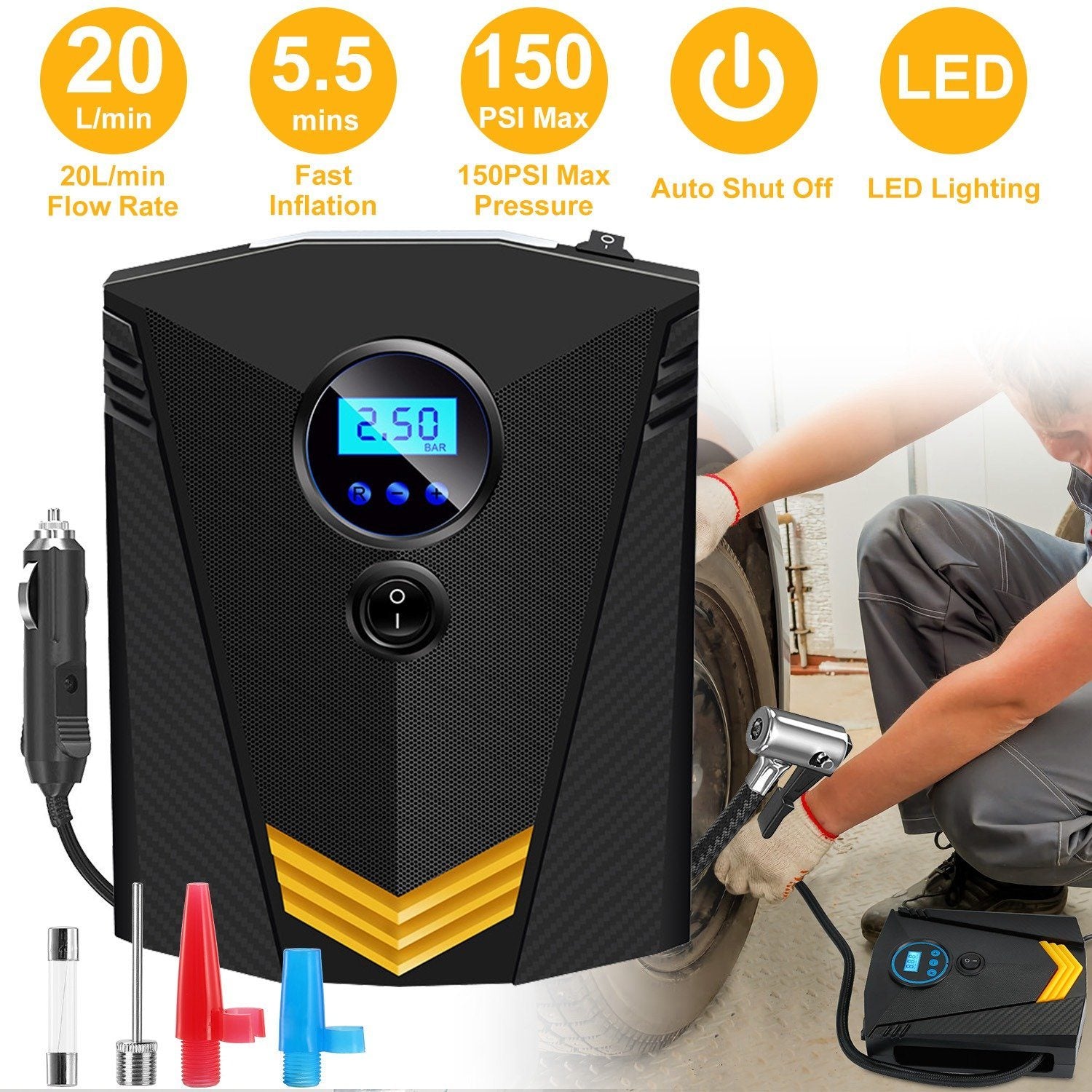 12V DC 100W 150PSI Digital Tire Inflator Automotive - DailySale