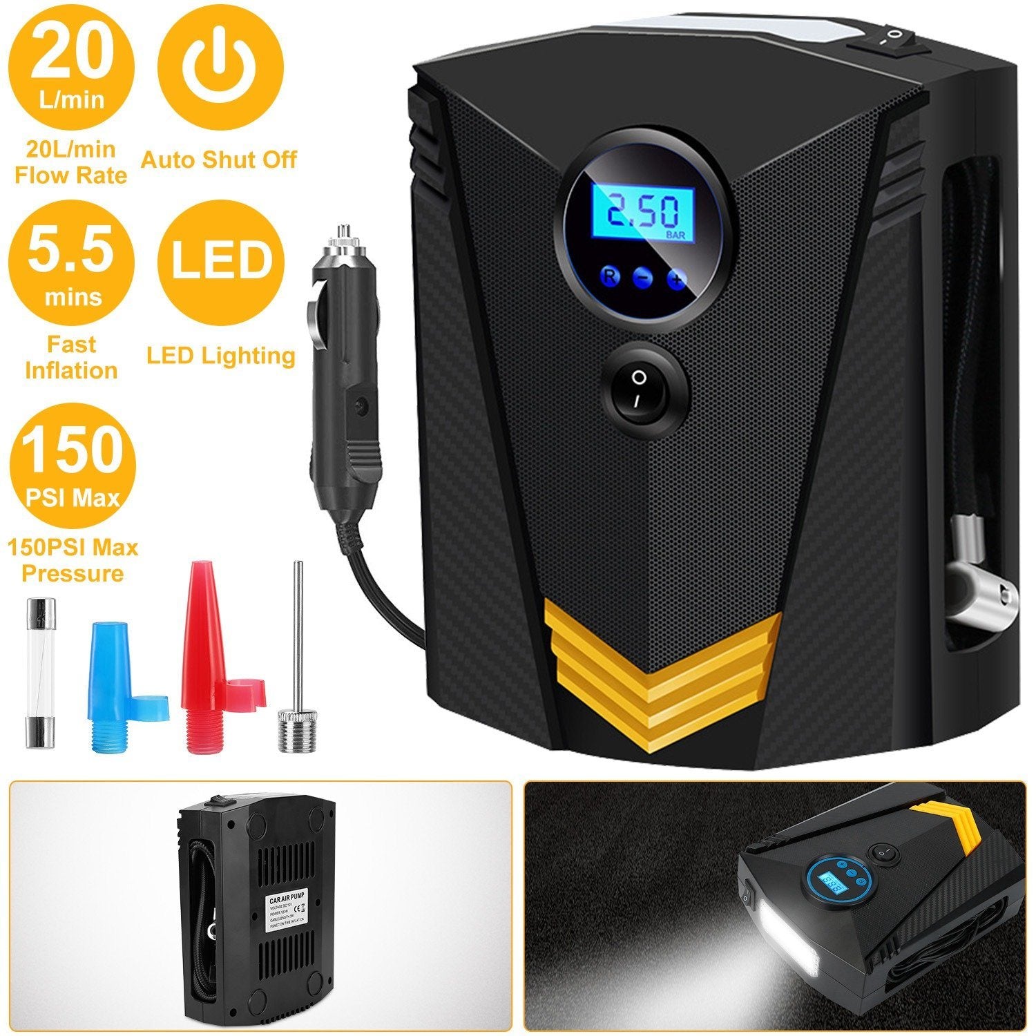 12V DC 100W 150PSI Digital Tire Inflator Automotive - DailySale