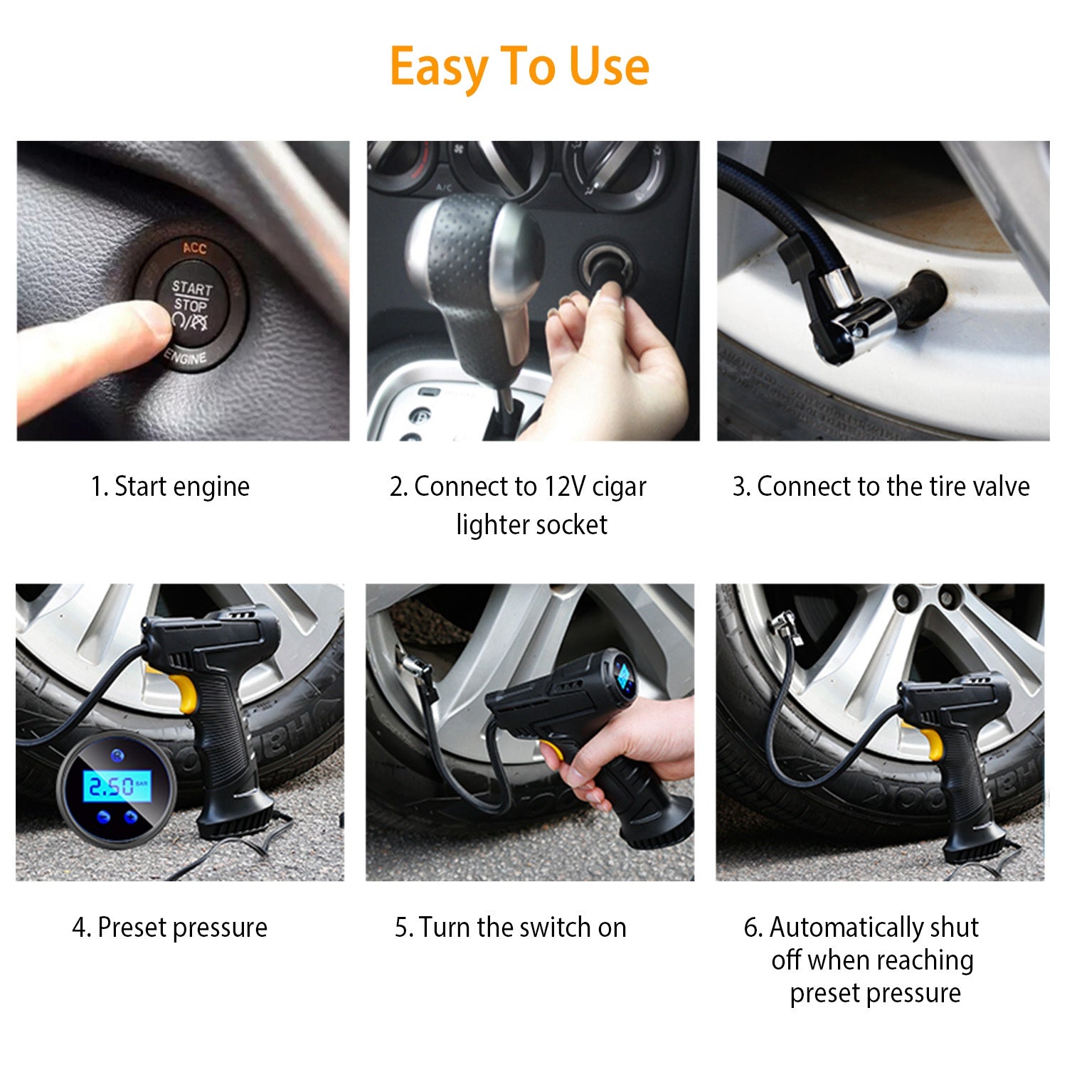 12V Digital Car Tire Inflator with LED Light 150 PSI Automotive - DailySale