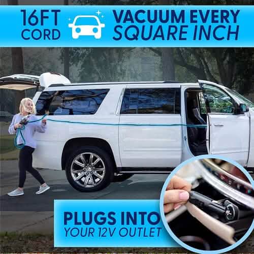 12V High Power Handheld Car Vacuum with 16Ft Cord, Attachments & Bag Automotive - DailySale