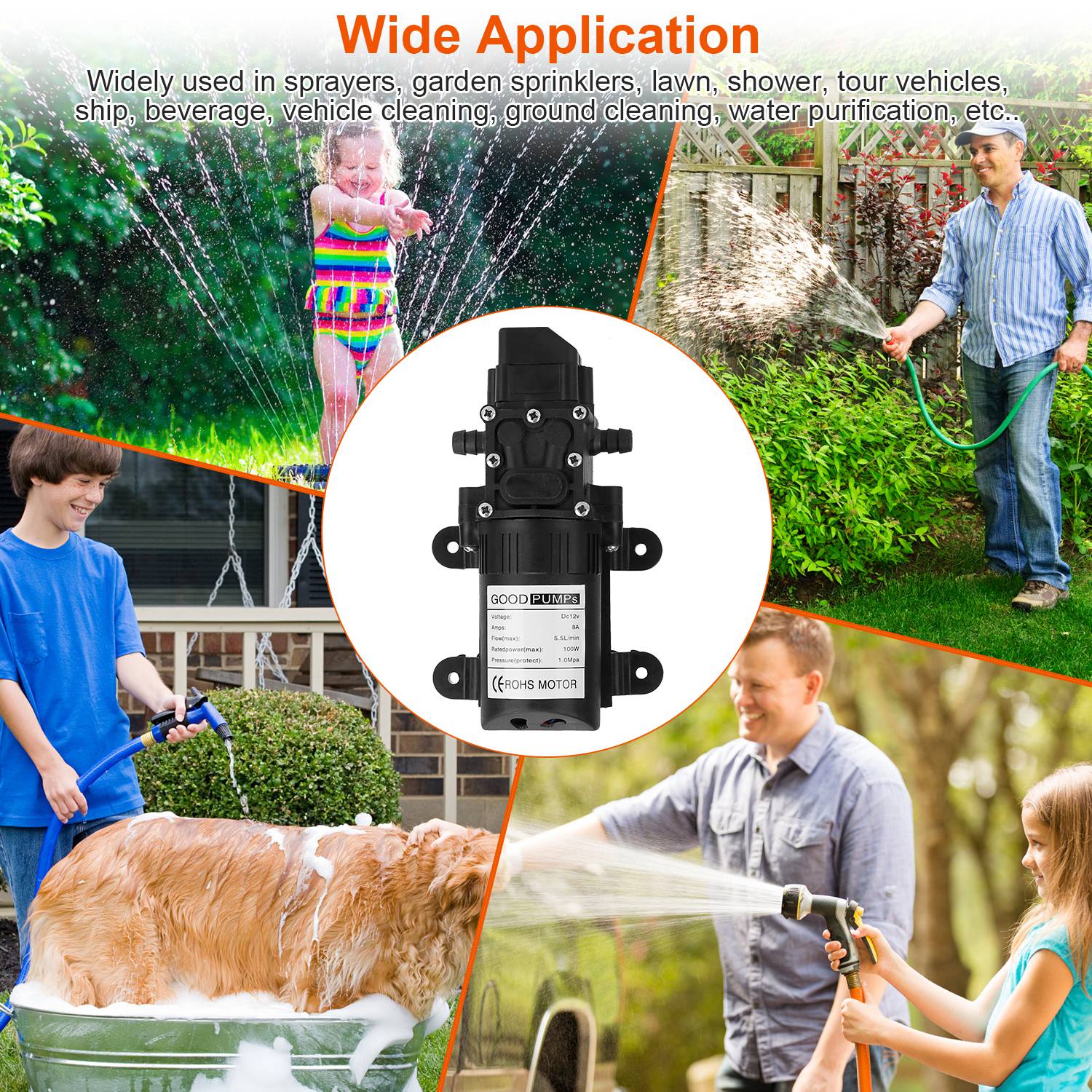 12V Water Pump with 2 Hose Clamps 123PSI Self Priming Sprayer Pump Garden & Patio - DailySale