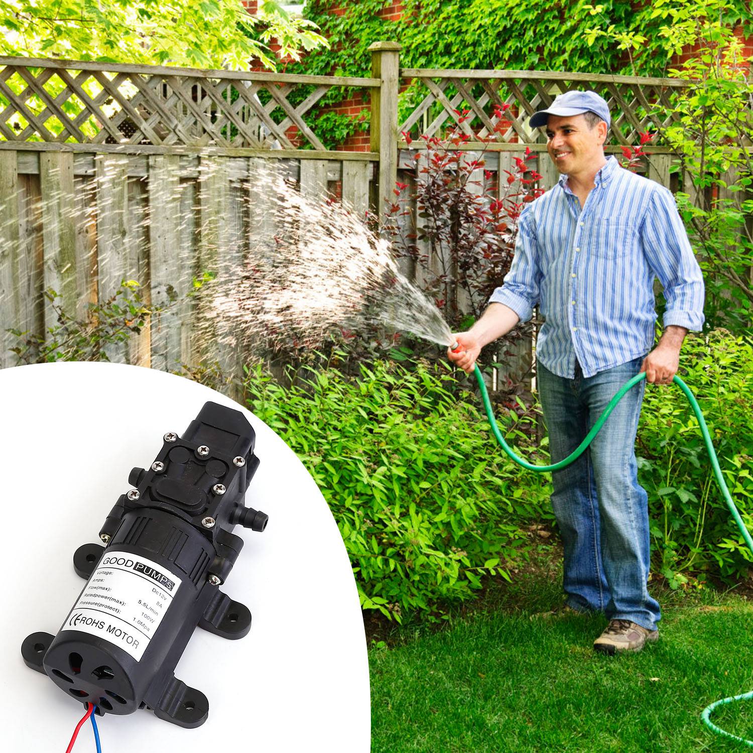 12V Water Pump with 2 Hose Clamps 123PSI Self Priming Sprayer Pump Garden & Patio - DailySale