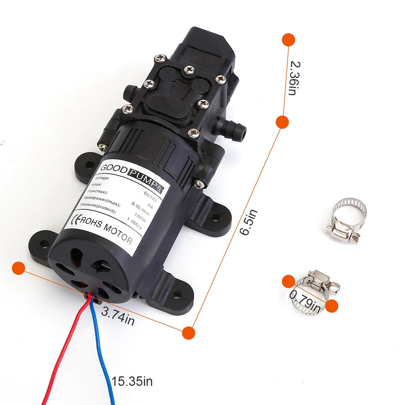12V Water Pump with 2 Hose Clamps 123PSI Self Priming Sprayer Pump Garden & Patio - DailySale