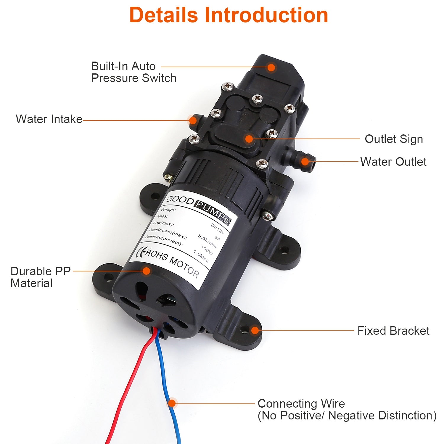 12V Water Pump with 2 Hose Clamps 123PSI Self Priming Sprayer Pump Garden & Patio - DailySale