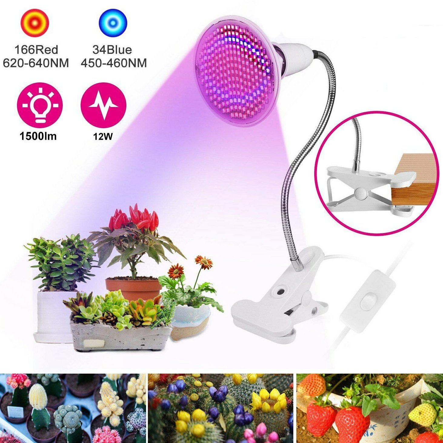 12W LED 360° Rotatable Plant Grow Light with Desk Clip Garden & Patio - DailySale