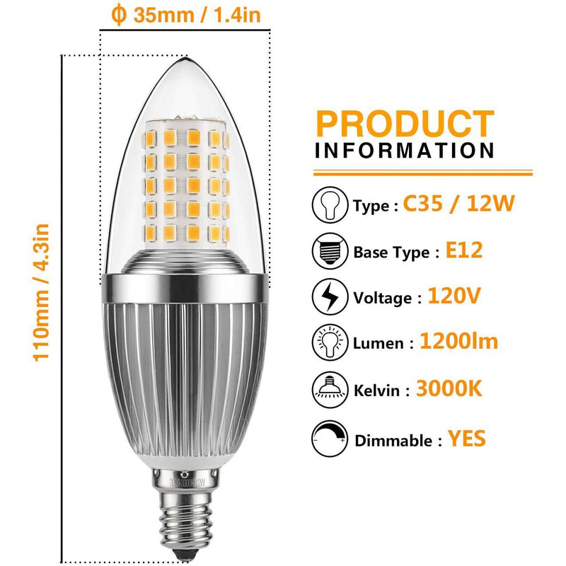 12W LED Candelabra Bulb Non-Dimmable 100-Watt Light Bulbs Equivalent