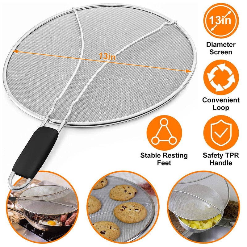 13-Inch Stainless Steel Grease Splatter Screen Kitchen Tools & Gadgets - DailySale