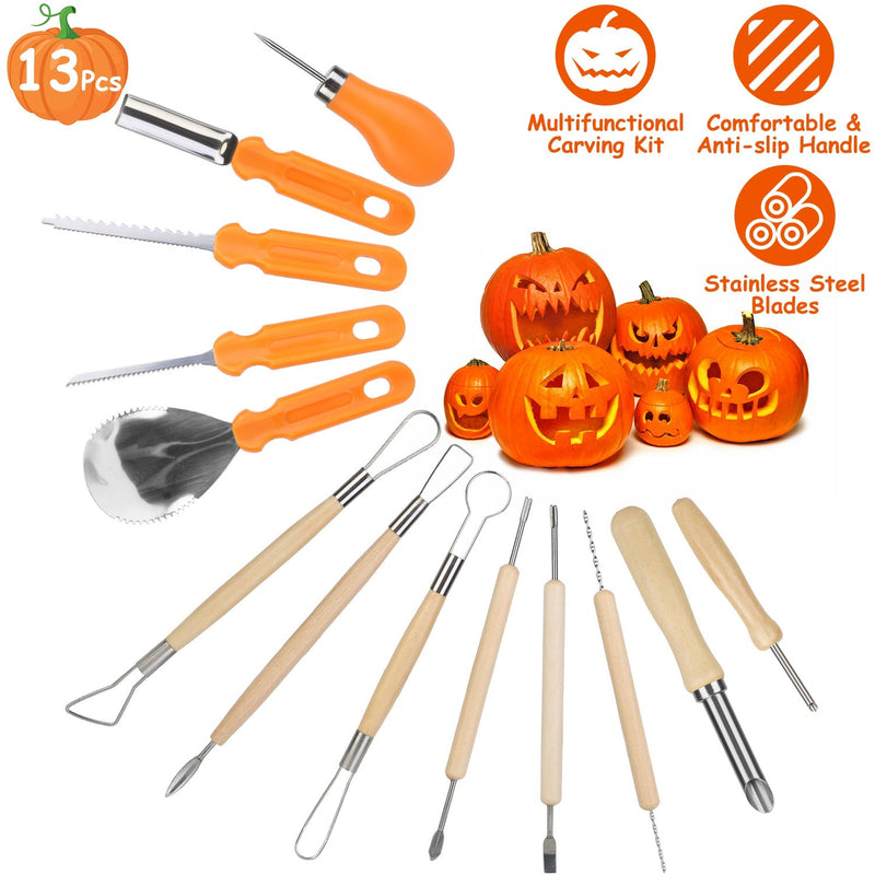 13-Pieces: Halloween Pumpkin Stainless Steel Carving Kit Arts & Crafts - DailySale