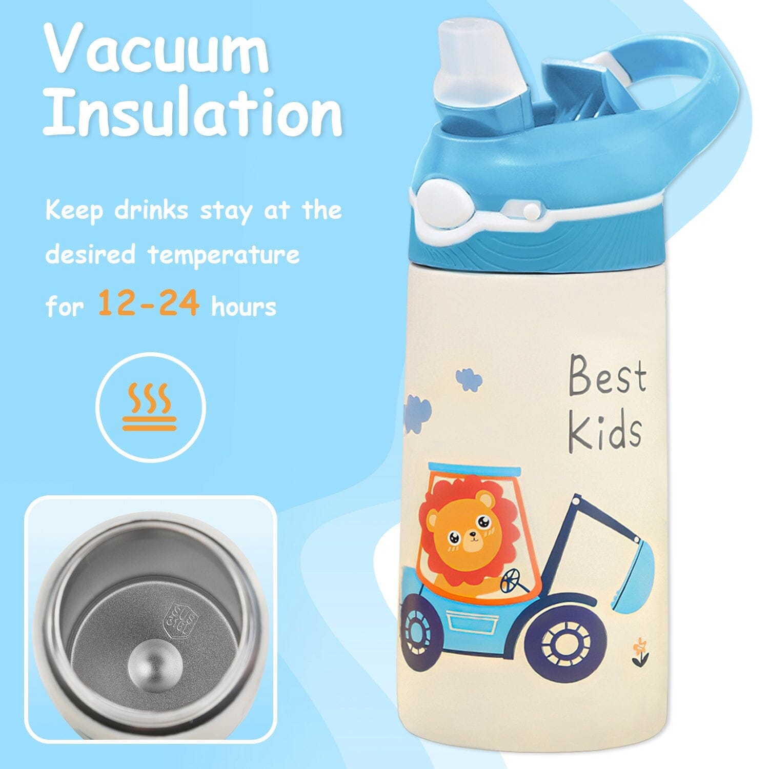 13.50oz. Insulated Stainless Steel Water Bottle Leak-proof with Straw Push Button Lock Switch Kitchen Tools & Gadgets - DailySale