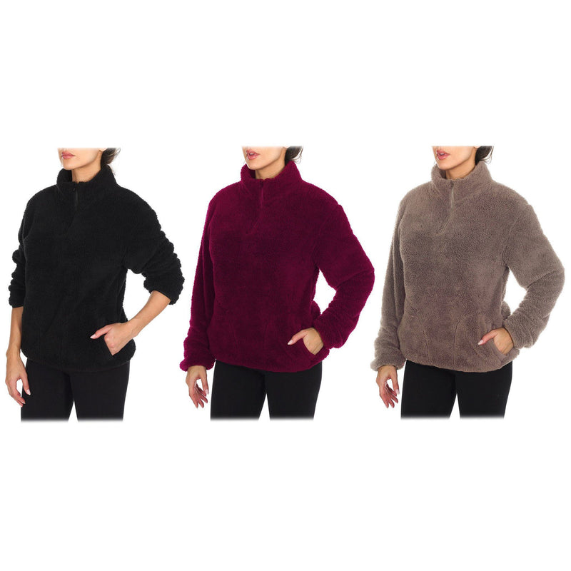 1/4 Zip Collared Sherpa In and Out Lined Pull Over with 2 Pockets Women's Clothing - DailySale