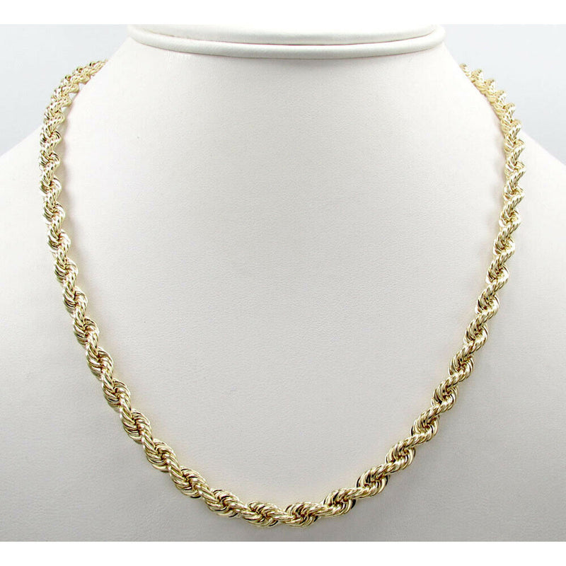 14K 4mm Genuine Solid Yellow Gold Rope Necklace Chain Necklaces 7" - DailySale