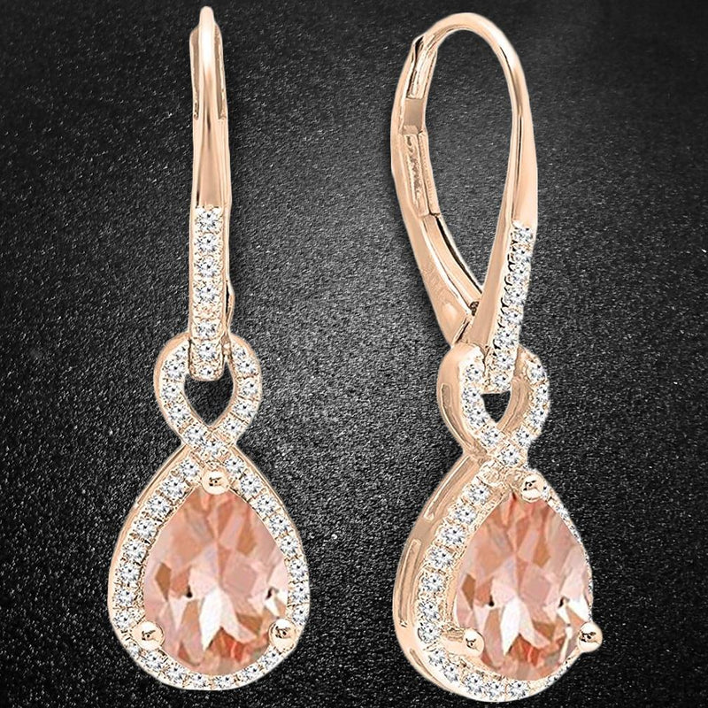 14K Gold 3.00 CTTW Morganite Dangling Inception Twisted Earrings Jewelry - DailySale