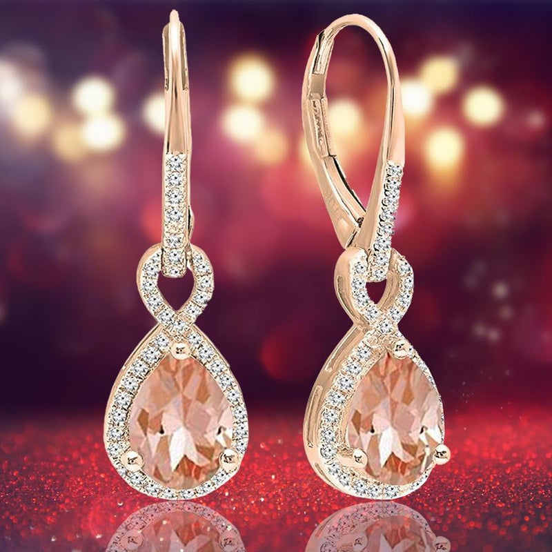 14K Gold 3.00 CTTW Morganite Dangling Inception Twisted Earrings Jewelry - DailySale