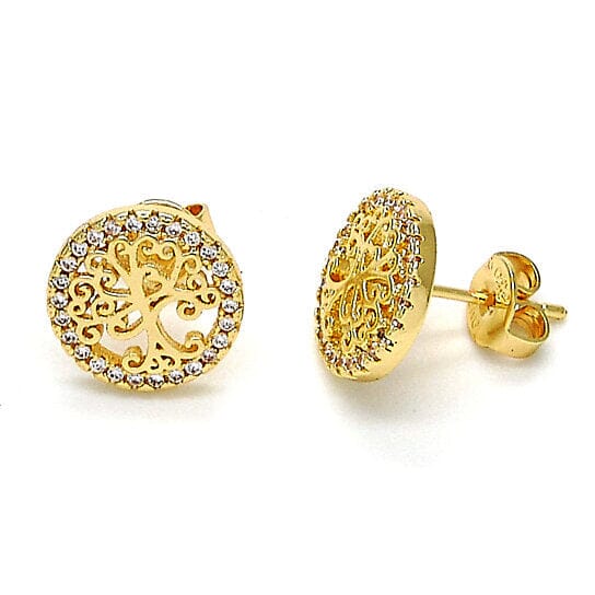 14k Gold Filled High Polish Finish Crystal Tree of Life Stud Earrings Earrings - DailySale