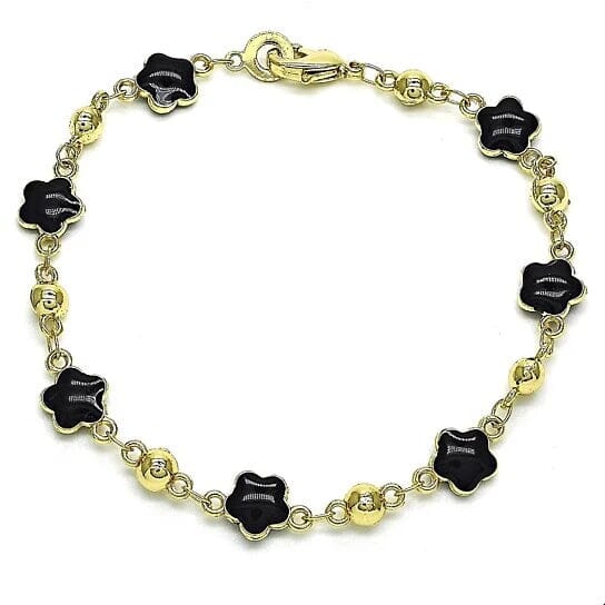 14k Gold Filled High Polish Finish Enamel Flower Bracelet Bracelets Black - DailySale