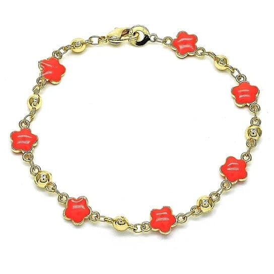 14k Gold Filled High Polish Finish Enamel Flower Bracelet Bracelets Coral - DailySale