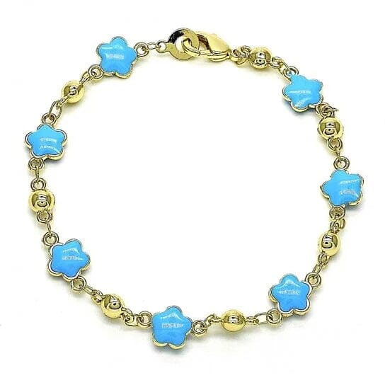 14k Gold Filled High Polish Finish Enamel Flower Bracelet Bracelets Turquoise - DailySale