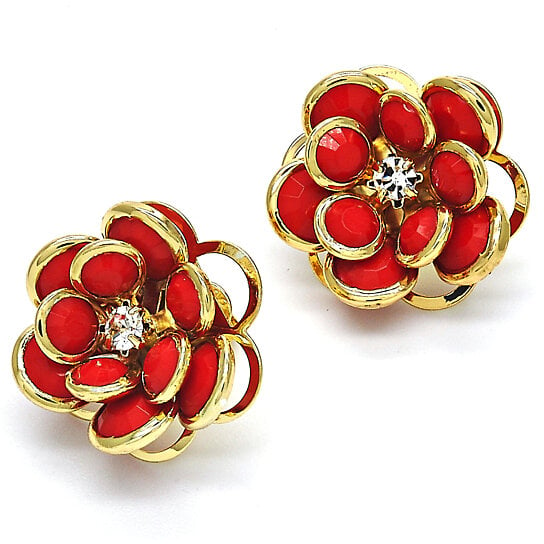 14k Gold Filled High Polish Finsh Ruby Hibiscus Crystal Stud Earring Earrings - DailySale