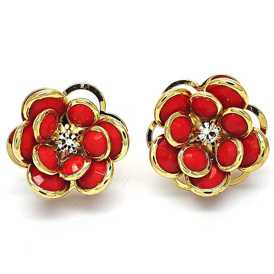 14k Gold Filled High Polish Finsh Ruby Hibiscus Crystal Stud Earring Earrings - DailySale