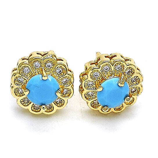 14k Gold Filled High Polish Finsh Turquoise Flower Stud Earring with Micro Pave Earrings - DailySale
