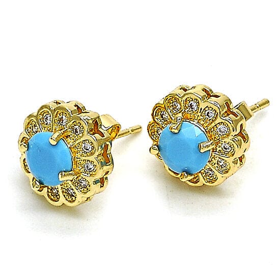 14k Gold Filled High Polish Finsh Turquoise Flower Stud Earring with Micro Pave Earrings - DailySale
