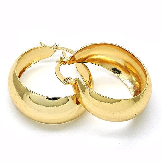 14k Gold Filled High Polish Finsh Unique Medium Hoop, Golden Tone Earrings - DailySale