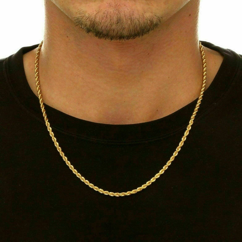 14k Gold Over 925 Sterling Silver Italian Rope Chain Diamond Cut Necklace - 2MM Jewelry 16" - DailySale