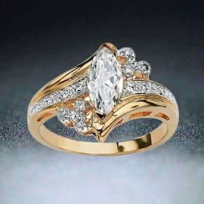 14k Gold Overlay Marquise-Cut Cubic Zirconia Solitaire Ring Rings - DailySale
