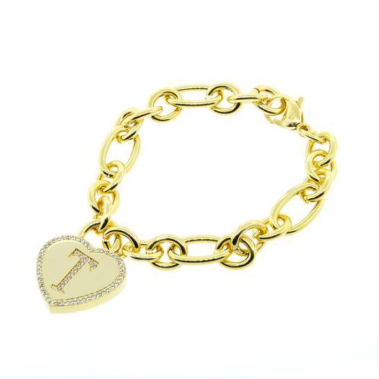 14K Gold Plated Initial Heart Bracelet
