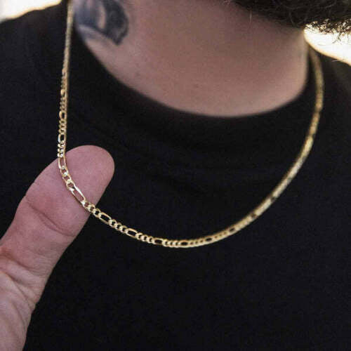 14K Solid Gold Figaro Chain Necklace 3mm Necklaces - DailySale