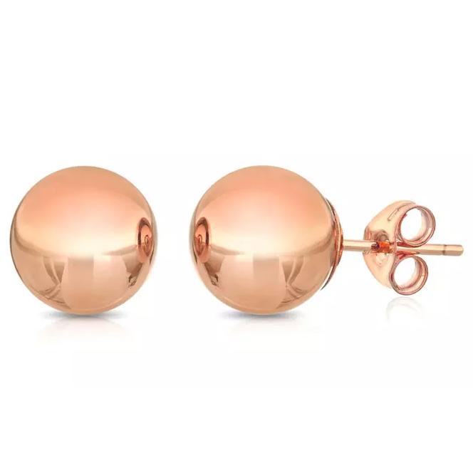 14K Solid Rose Gold Ball Stud Earrings on display on a table, available at Dailysale