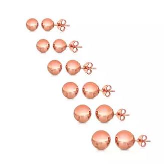 Six 14K Solid Rose Gold Ball Stud Earrings on display