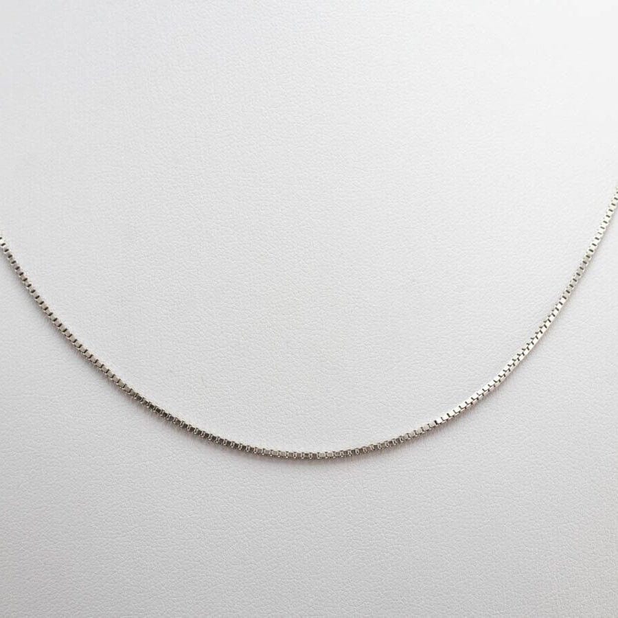 14K Solid White Gold Box Necklace Real Gold Chain