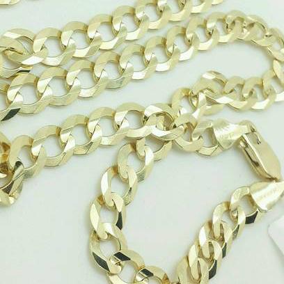 14K Solid Yellow Gold 4mm Curb Cuban Chain Link Pendant Necklace Necklaces 16" - DailySale