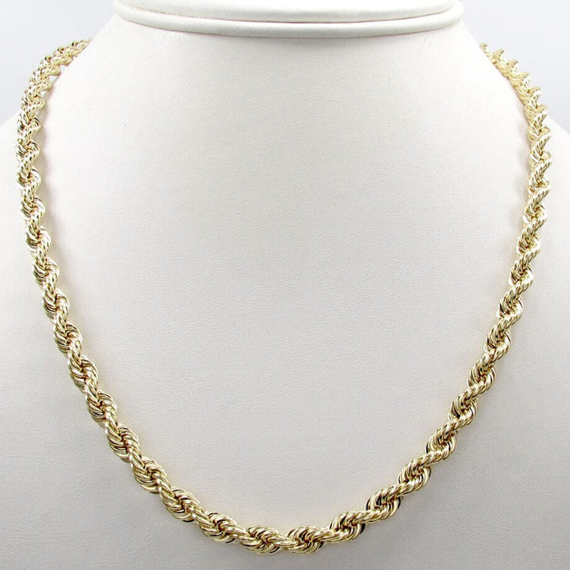 14K Solid Yellow Gold 4MM Rope Chain Thick Necklace Bracelet for Men and Women Necklaces - DailySale