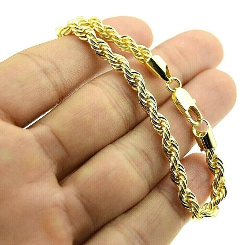 14K Solid Yellow Gold 4MM Rope Chain Thick Necklace Bracelet for Men and Women Necklaces - DailySale