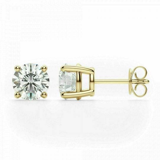 14K Solid Yellow Gold Cubic Zirconia Stud Earrings Round Basket Setting Earrings 3mm - DailySale